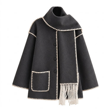 Women’s Wool Blend Cape Coat with Button Front-Coats for women-CaldwellVoss