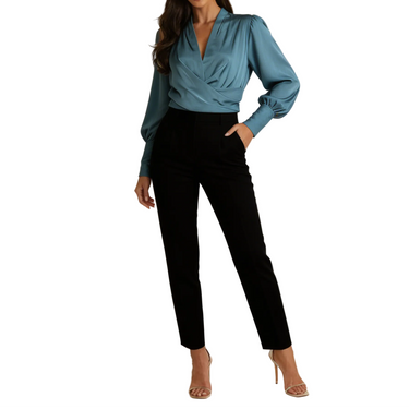 Women’s Wrap Blouse with V-Neckline, Long Sleeves and Structured Waist-Blouse for women-CaldwellVoss