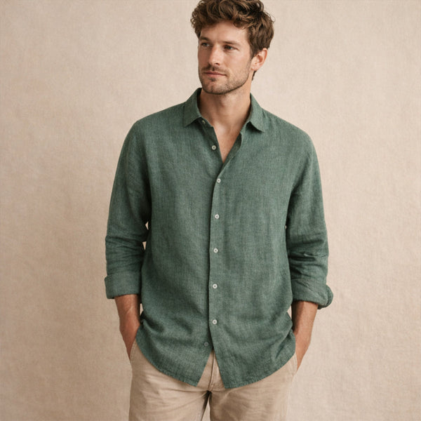 Men's Long Sleeve Linen Button-Up Shirt-Shirts for men-CaldwellVoss