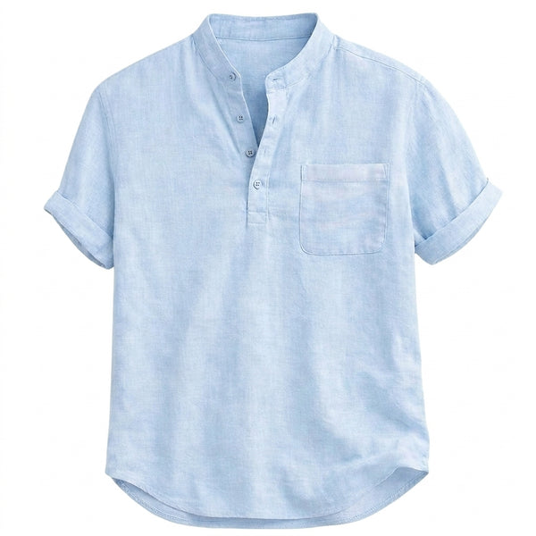 Men's Short Sleeve Band Collar Henley Shirt with Chest Pocket-Shirts for men-CaldwellVoss