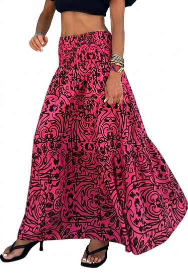 Women's Smocked Waist Tiered Maxi Skirt with Ornamental Print | imported-image-1