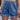 Women's Elastic Waist Drawstring Frayed Denim Shorts Light Blue