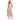 Women's Floral Pattern Button Front Midi Dress with Short Sleeves and Belted Waist Pink