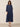 Women's Linen Bateau Neck Pleated Midi Dress Navy Blue