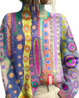 Women’s Mock Neck Knit Sweater with Abstract Pattern-Sweaters for Women-CaldwellVoss