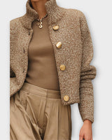 Women’s Textured Knit Jacket with Gold-Tone Buttons-Jacket for women-CaldwellVoss