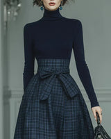 Women’s Turtleneck Top and Plaid Maxi Skirt Set-Skirt for women-CaldwellVoss
