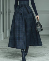 Women’s Turtleneck Top and Plaid Maxi Skirt Set-Skirt for women-CaldwellVoss