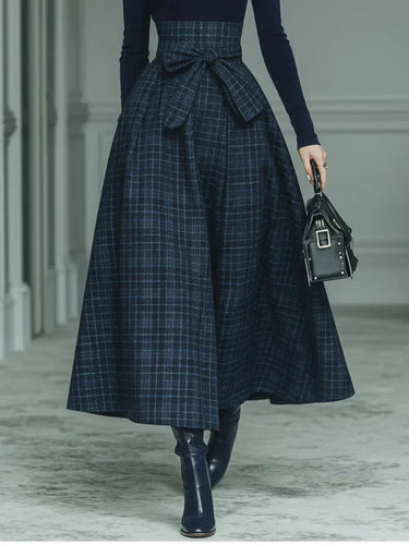 Women’s Turtleneck Top and Plaid Maxi Skirt Set-Skirt for women-CaldwellVoss