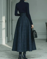 Women’s Turtleneck Top and Plaid Maxi Skirt Set-Skirt for women-CaldwellVoss