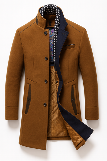 Men’s Blend Overcoat with Quilted Lining and Stand Collar-Coats for men-CaldwellVoss