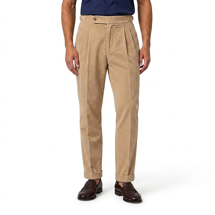Men’s Corduroy Pleated Trousers with Cuffed Hems-Pants for Men-CaldwellVoss