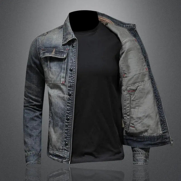 Men's Denim Jacket with Zipper and Chest Pockets-Jackets for men-CaldwellVoss