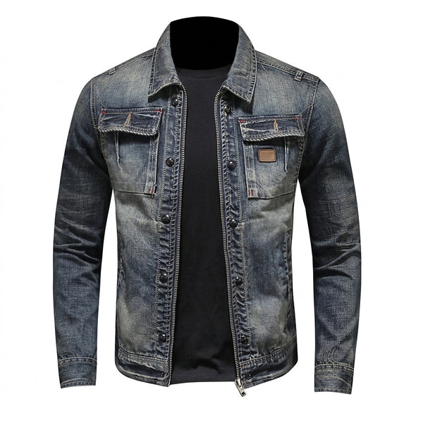Men's Denim Jacket with Zipper and Chest Pockets-Jackets for men-CaldwellVoss