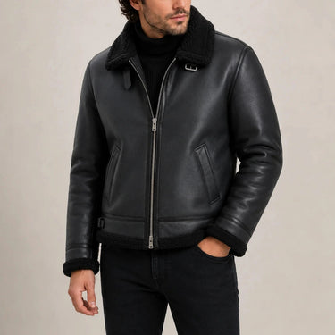 Men’s Faux Shearling Lined Aviator Jacket-Jackets for men-CaldwellVoss