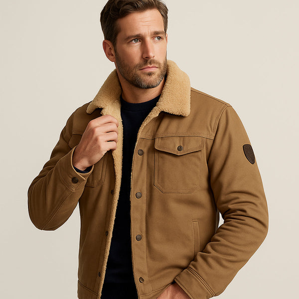 Men’s Fleece Lined Button Front Utility Jacket-Jackets for men-CaldwellVoss