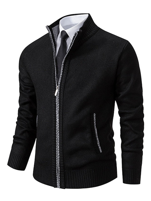 Men’s Full-Zip Ribbed Knit Cardigan-Cardigan for men-CaldwellVoss