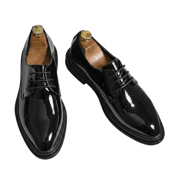 Men's Glossy Patent Derby Shoes with Thick Platform Soles-Dress shoes for men-CaldwellVoss