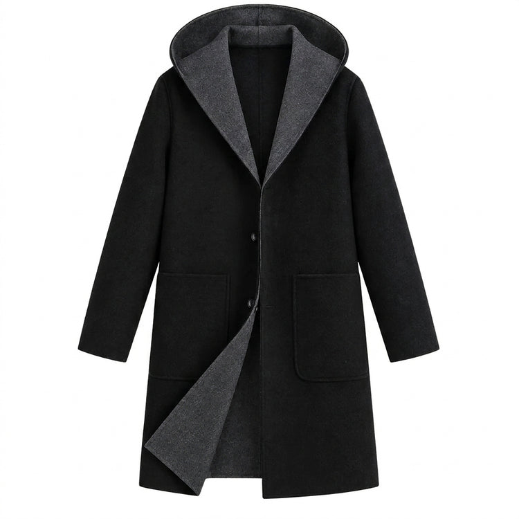 Men’s Hooded Button Front Overcoat-Coats for men-CaldwellVoss