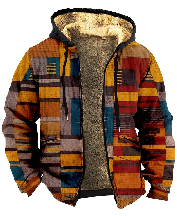 Men's Hooded Jacket with Geometric Pattern-Jackets for men-CaldwellVoss