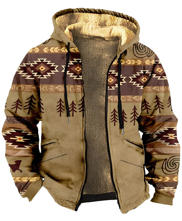 Men's Hooded Jacket with Geometric Pattern-Jackets for men-CaldwellVoss