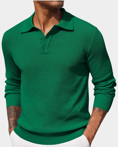 Men’s Knit Polo Shirt with Textured Pattern-T-Shirts & Polos for men-CaldwellVoss