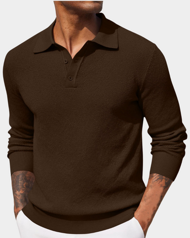 Men’s Knit Polo Shirt with Textured Pattern-T-Shirts & Polos for men-CaldwellVoss