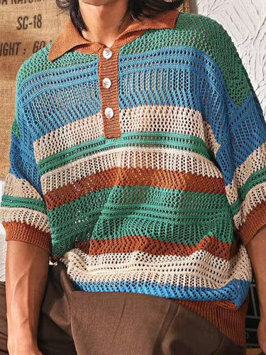Men's Knit Polo with Horizontal Stripe Pattern