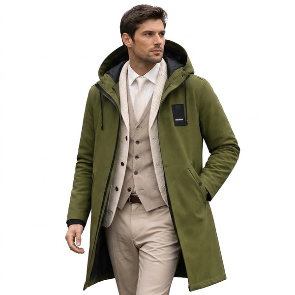 Men’s Long Hooded Jacket with Drawstring and Front Zip-Jackets for men-CaldwellVoss