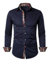 Men’s Long Sleeve Button Down Shirt with Paisley Pattern Accents-Shirts for men-CaldwellVoss