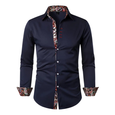 Men’s Long Sleeve Button Down Shirt with Paisley Pattern Accents-Shirts for men-CaldwellVoss