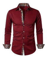 Men’s Long Sleeve Button Down Shirt with Paisley Pattern Accents-Shirts for men-CaldwellVoss