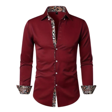 Men’s Long Sleeve Button Down Shirt with Paisley Pattern Accents-Shirts for men-CaldwellVoss