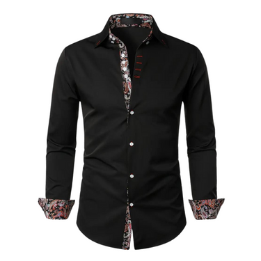 Men’s Long Sleeve Button Down Shirt with Paisley Pattern Accents-Shirts for men-CaldwellVoss