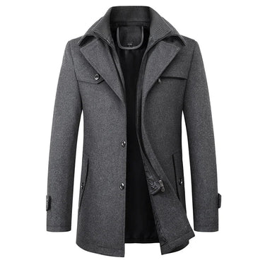 Men’s Mid-Length Pea Coat with Zip-Up Inner Layer-Coats for men-CaldwellVoss