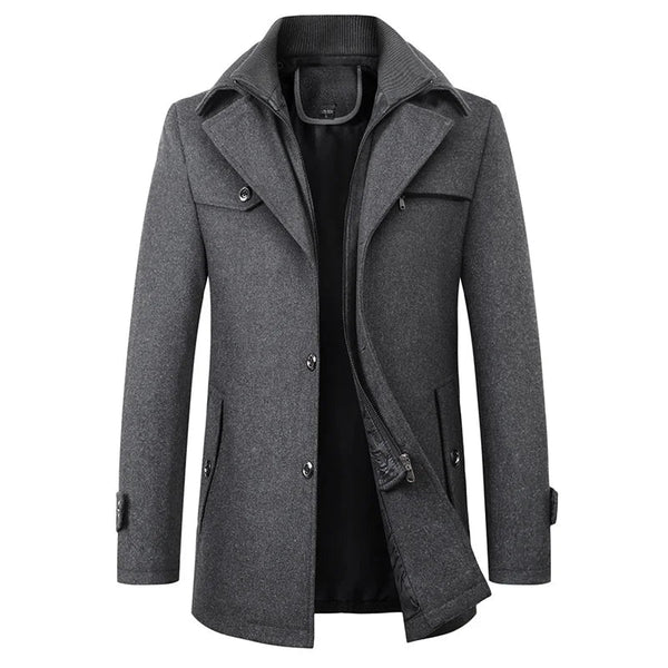 Men’s Mid-Length Pea Coat with Zip-Up Inner Layer-Coats for men-CaldwellVoss