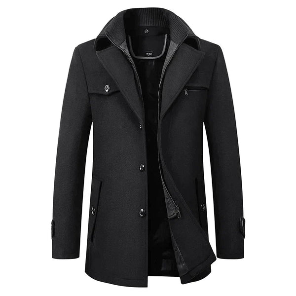 Men’s Mid-Length Pea Coat with Zip-Up Inner Layer-Coats for men-CaldwellVoss