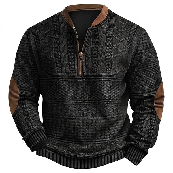 Men’s Patterned Half Zip Knit Sweater with Elbow Patches-Sweaters for men-CaldwellVoss