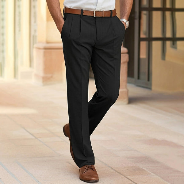 Men’s Pleated Straight Leg Trousers-Pants for Men-CaldwellVoss