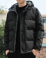 Men’s Puffer Jacket with Hood and Striped Sleeves-Jackets for men-CaldwellVoss