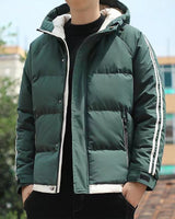 Men’s Puffer Jacket with Hood and Striped Sleeves-Jackets for men-CaldwellVoss