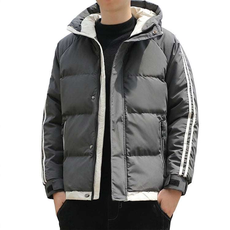 Men’s Puffer Jacket with Hood and Striped Sleeves-Jackets for men-CaldwellVoss
