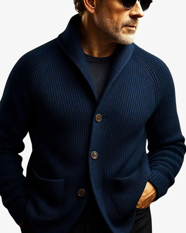 Men’s Ribbed Knit Cardigan with Shawl Collar-Cardigan for men-CaldwellVoss