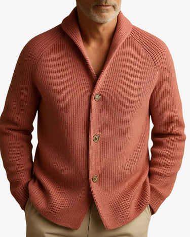 Men’s Ribbed Knit Cardigan with Shawl Collar-Cardigan for men-CaldwellVoss
