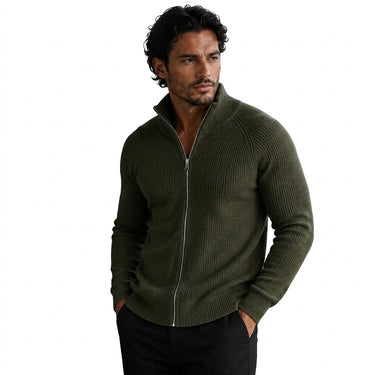 Men’s Ribbed Knit Zip Up Cardigan-Cardigan for men-CaldwellVoss