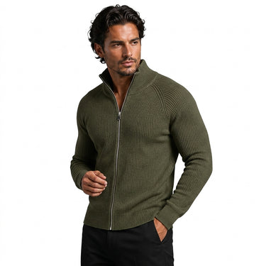 Men’s Ribbed Knit Zip Up Cardigan-Cardigan for men-CaldwellVoss