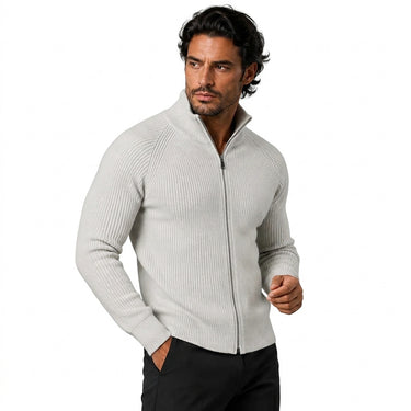 Men’s Ribbed Knit Zip Up Cardigan-Cardigan for men-CaldwellVoss