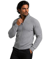 Men’s Ribbed Knit Zip Up Cardigan-Cardigan for men-CaldwellVoss