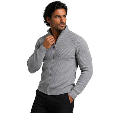 Men’s Ribbed Knit Zip Up Cardigan-Cardigan for men-CaldwellVoss