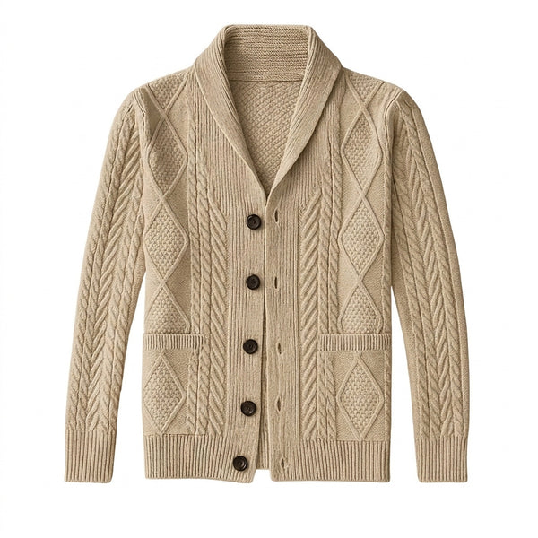 Men’s Shawl Collar Cable Knit Cardigan-Cardigan for men-CaldwellVoss